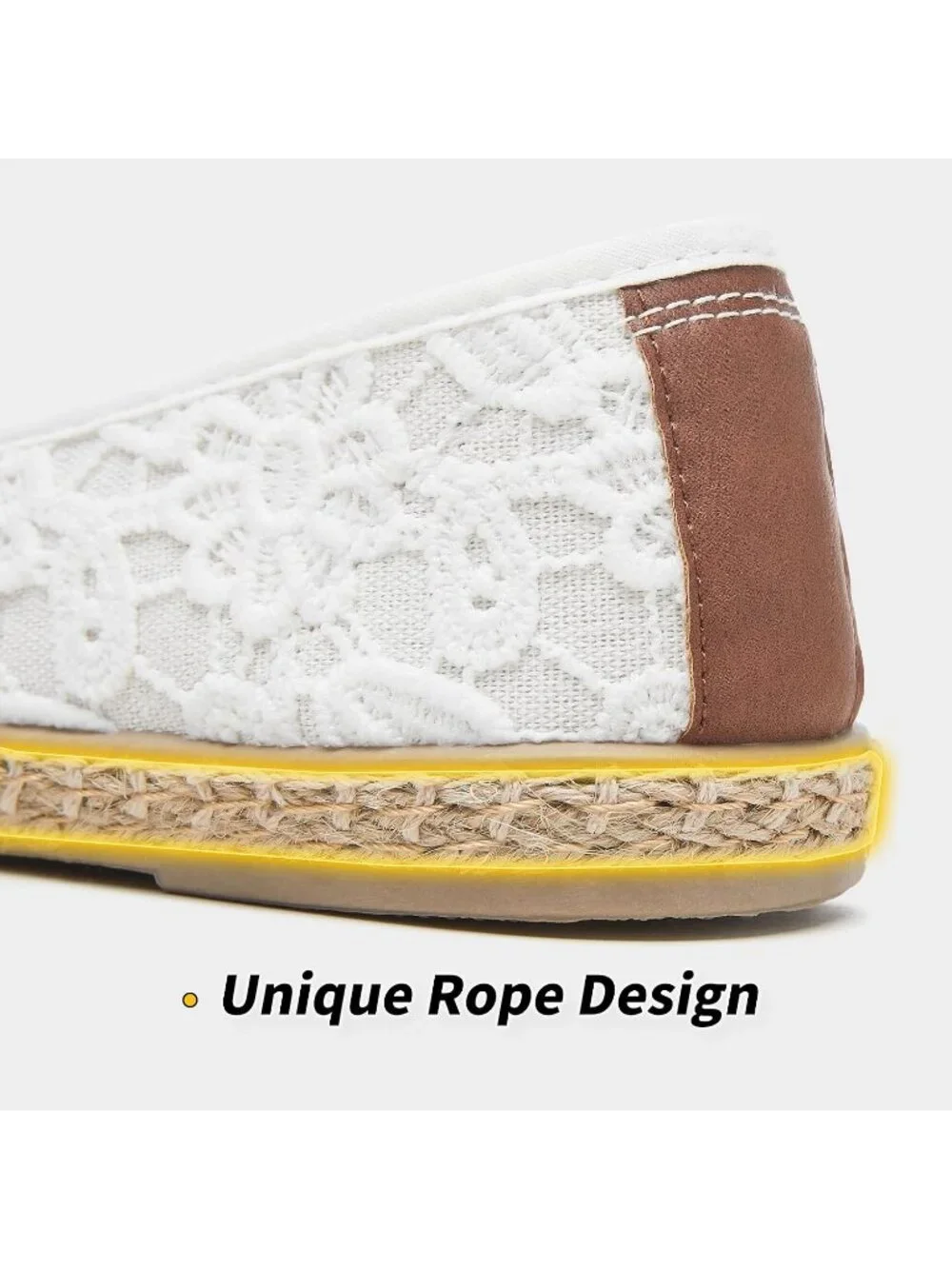 Women's White Rubber Flower Embroidered Comfortable Round Toe Casual Ballet Flat